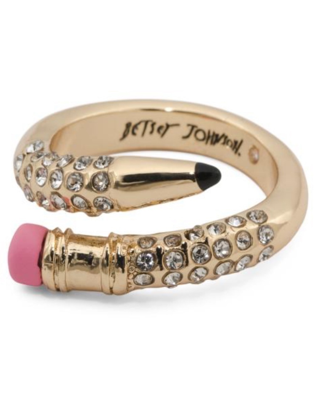 BETSEY JOHNSON Back to School Gold Pavé Crystal Pencil Wrap Band Ring NEW NWT